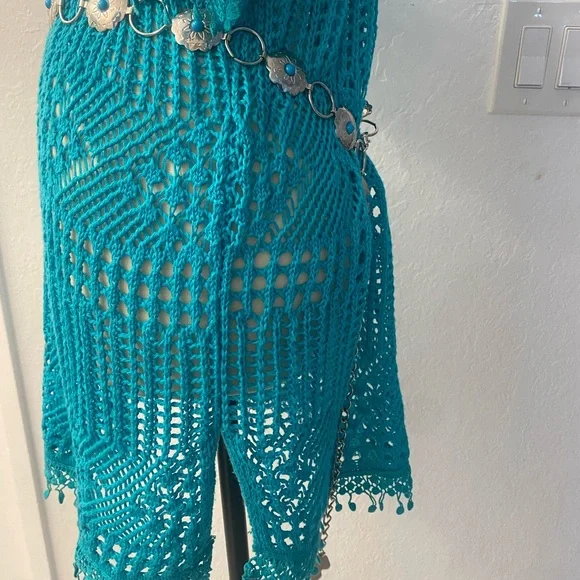 Teal Crochet Swim Cover-Up Size Medium - Picture 7 of 9